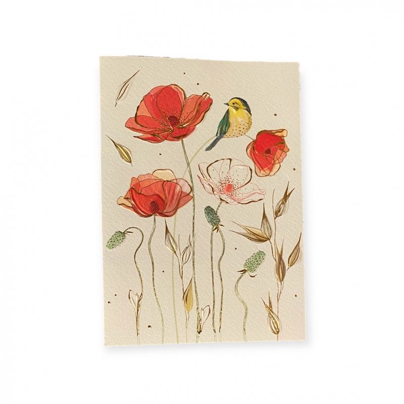 Gratulasjonskort dobbelt med konvolutt Blomster og fugl