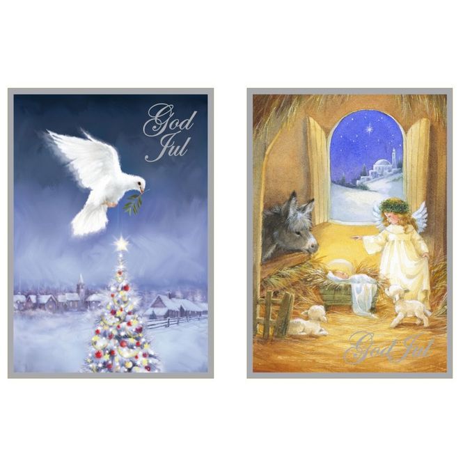 Hovedbilde Julekort doble med konvolutt 6 pk. Engel/due