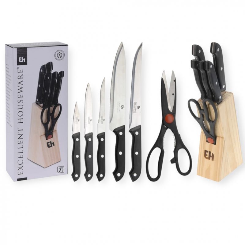 Knivblokk med 5 kniver og saks