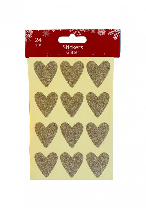 Julestickers Hjerter glitter 24 stk
