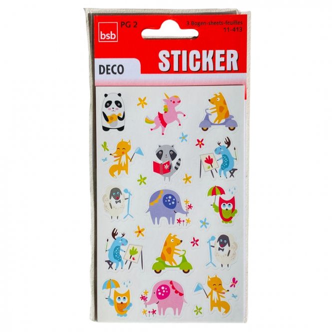 Hovedbilde Stickers 3 ark tegnede dyr