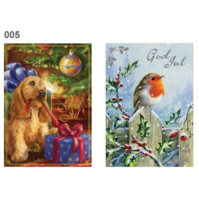 Hovedbilde Julekort doble med konvolutt 6 pk. Hund/fugl