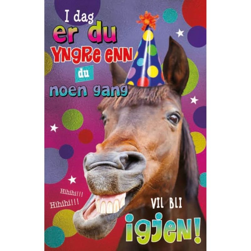 Gratulasjonskort dobbelt med konvolutt hest