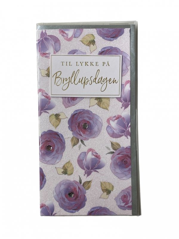 Bryllupskort dobbelt med konvolutt, flotte pålimte detaljer Blomster